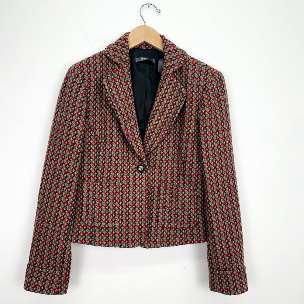 Liz Claiborne Women’s Vintage Single Button Wool Blend Multi Tweed Semi Crop Bla